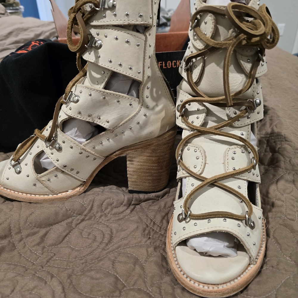 Freebird Cream Studded Lace-Up Heels